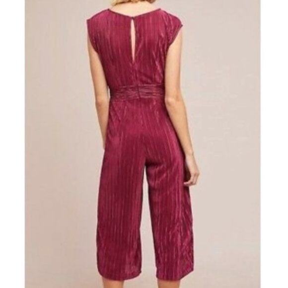 Anthropologie Maeve Sonata Wine Pleated Wide Leg Cropped Jumpsuit Size 4 - Picture 8 of 8